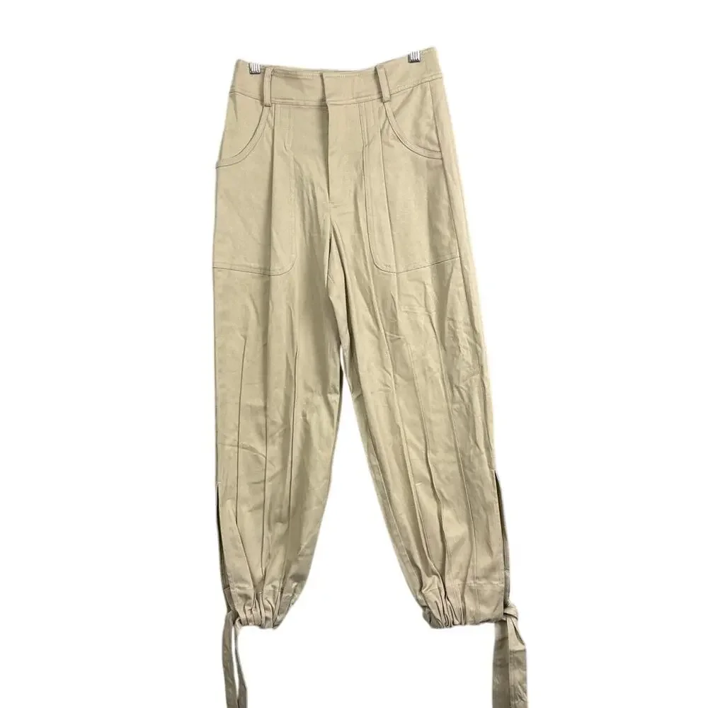 Parker Utility Pants High Rise Ankle Tie Natural Tan Tapered Leg SZ 0 Designer